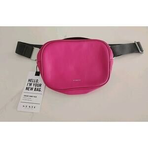 State Women Crosby Pink Leather Belt Bag Black Fanny Pack 5” H x 7”W x 2"D